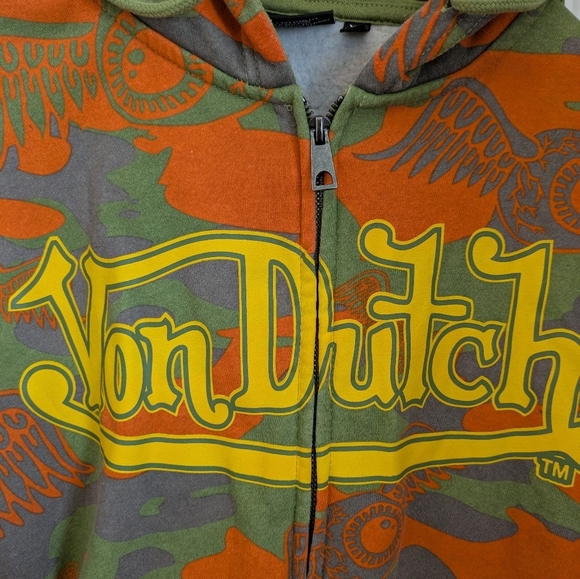 Von Dutch Orange and Green Camouflage Zip-Up XS - Picture 3 of 11